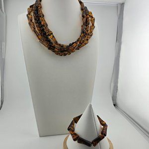 Vintage Signed Kenneth Jay Lane Czech Art Glass 4 Strand Necklace Bracelet - KJL